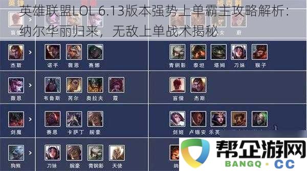 《英雄联盟LOL 6.13版本强势上单解析：纳尔重回巅峰，无敌战术全揭秘》