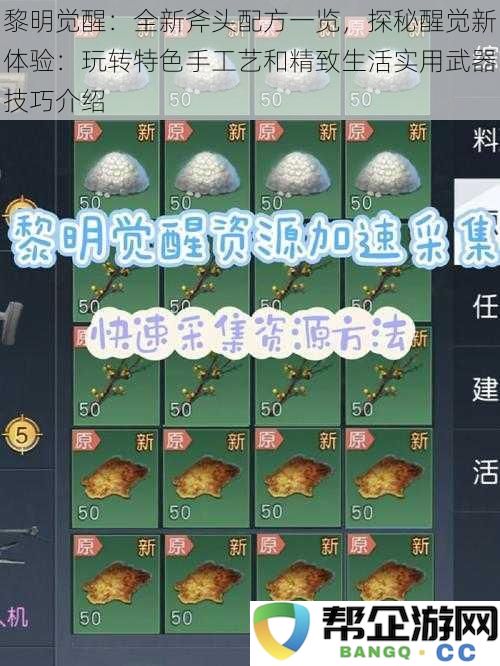 黎明觉醒：全新斧头配方一览，探秘醒觉新体验：玩转特色手工艺和精致生活实用武器技巧介绍