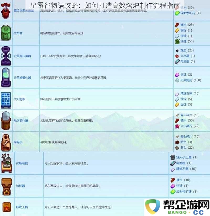 星露谷物语攻略：如何打造高效熔炉制作流程指南