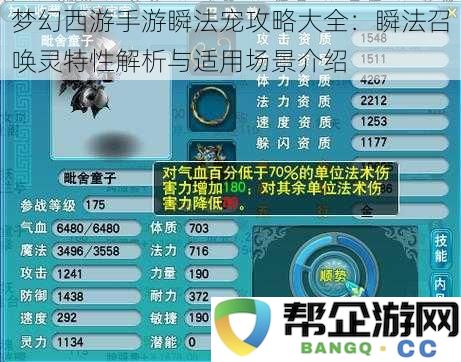 梦幻西游手游瞬法宠攻略大全：瞬法召唤灵特性解析与适用场景介绍