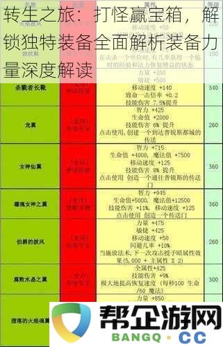 转生之旅：打怪赢宝箱，解锁独特装备全面解析装备力量深度解读